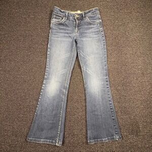 Limited Too Super Hip Flare Jeans Womens 12R Wash Blue Denim Embroidered Y2K